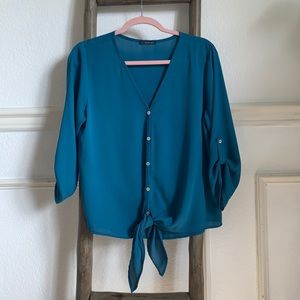 Tie and button front blouse